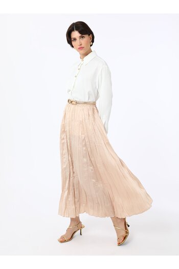 Refka Crinkle Effect Pleated Skirt - Dark Mink - Refka