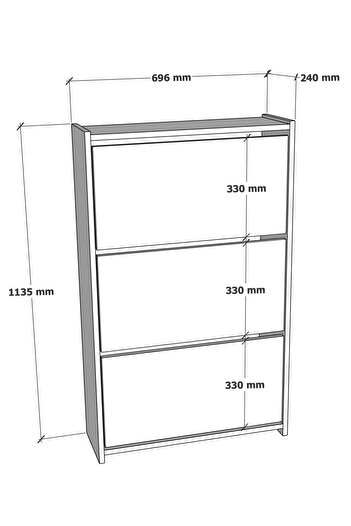 CMKStore Düşer Kapak Ayakkabılık Duvara Monte Edilebilir Kayar Raflı 3 Kapaklı - Atlantik Çam