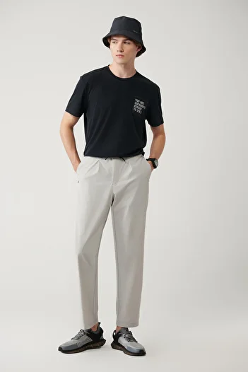 Avva Men's Stone Relaxed Fit Elastic Waist Lace up Zipper Pocket Water Repellent Bi Stretch Trousers A41Y3235