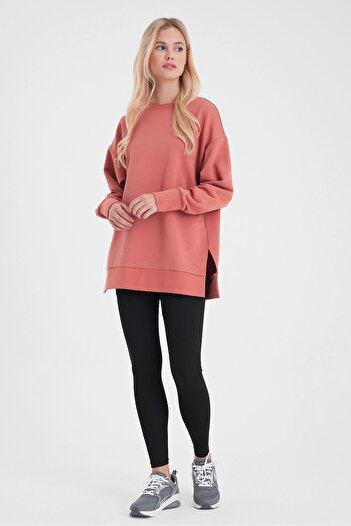 VENA Women's Crew Neck Dusty Rose Side Slit Regular Fit 3 Thread Sweatshirt