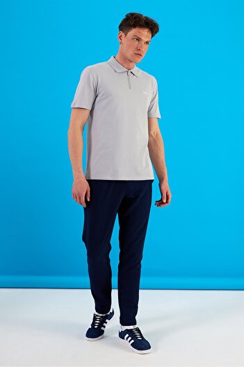 VENA Men's Nicolas Polo Collar Gray T-Shirt - Zipper Detailed