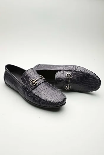 Gondol Чоловічі класичні лофери з натуральної шкіри, темно-сині, Croco, 42 Ttx.601109