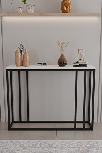 FurnatureDesign Metal Ayaklı Dresuar Dekoratif Raflı Dresuar Konsol Metal Dresuar 100 Cm