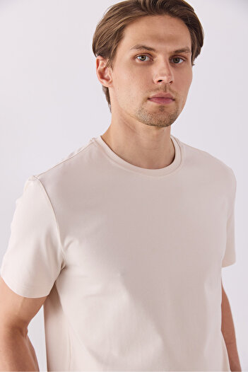 VENA Ken Crew Neck Regular Fit Basic T-Shirt - Stone