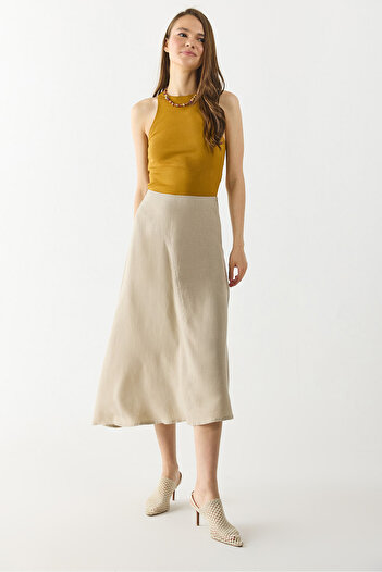 VENA Mary Tattered Wide Linen Skirt - Mink