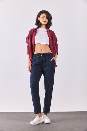 VENA Alian Blue Black Elastic Waist Beach Παντελόνι (TENCEL)(TM) - ΜΠΛΕ ΜΑΥΡΟ