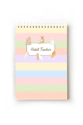 Handeto Kraft Cat Themed English Habit Tracker, Daily Planner, A5 Habit Tracker, Routine Notebook, Planner