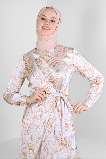 Alvina PATTERNED BINDING DETAIL SATIN TUNIC 43642