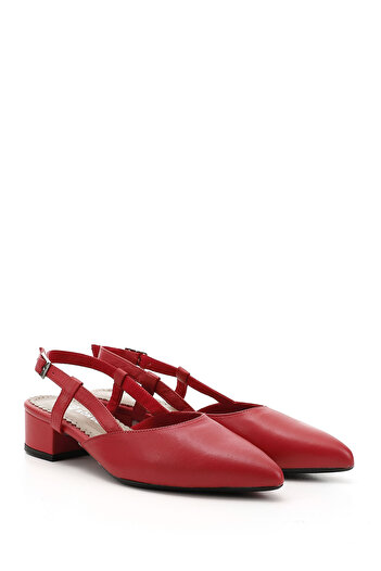 GÖNDERİ(R) Women's Red Antique Thick Heeled Open Back Genuine Leather Shoes