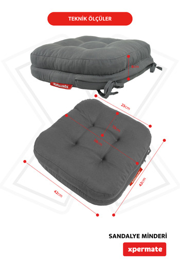 XPERMATE 4'lü Çift Kat Sandalye Minderi Fermuarlı Yıkanabilir Kılıf Su ve Yağ İtici 42x42x8 Antrasit