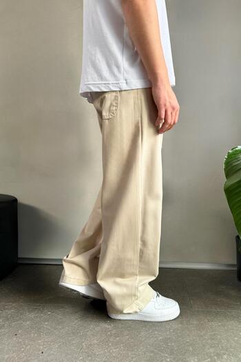 Flaw Wear Beige Gabardine Baggy Fit Trousers