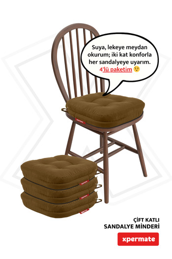 XPERMATE 4 τεμάχια διπλής στρώσης μαξιλαριού καρέκλας με φερμουάρ που πλένεται θήκη απωθητικό νερού και λαδιού 42x42x8 καφέ
