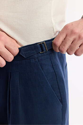 Avva Erkek Lacivert Klasik Bel %100 Keten Carrot Fit Pantolon A51Y3025