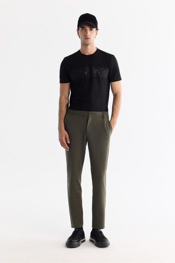 Avva Men's Khaki Slim Fit Wrinkle-Free Quick Dry Elastic Waist Extra Stretchy Technical Fabric Trousers A42Y3065