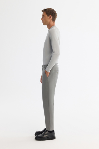 Avva Men's Gray-Green Carrot Fit Diagonal Patterned Knitted Trousers A42Y3061