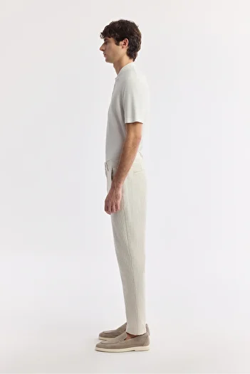 Avva Men's Relaxed Fit Beige Classic Waist Viscose Blend Waffle Trousers A51Y3044