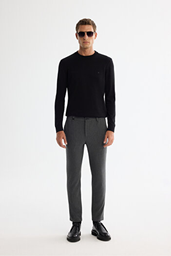 Avva Men's Anthracite Wool Side Elastic Textured Chino Pants A42Y3067