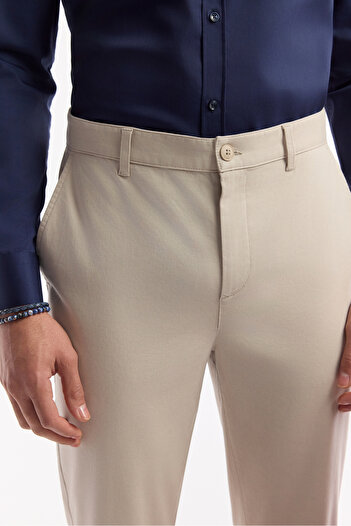 Avva Erkek Bej Klasik Bel Pamuklu Slim Fit Chino Pantolon A51Y3078