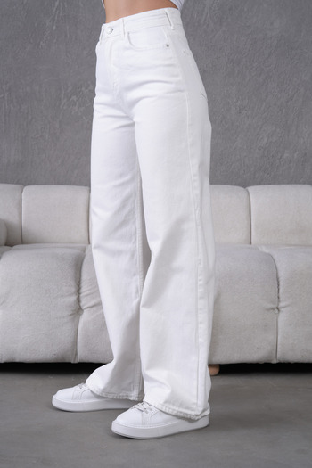 Dema White High Waist Denim Palazzo Trousers - Wide Leg Stylish Model