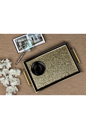 Doremcy Glitter Stone Tray, Silvery Luxury Tea Tray, Presentation Tray Glitter Tray