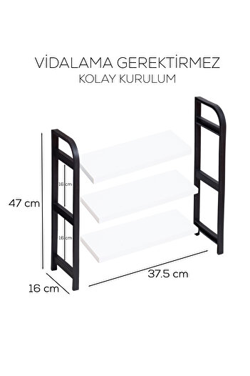 İSPA SHOP Tezgah Üstü 3 Raflı Beyaz Çok Amaçlı Ahşap Organizer Banyo Mutfak Düzenleyici