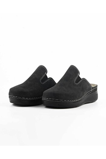 DR KLOMPA Women's Sabo - Black Nubuck - Comfort Supported Structure Stylish Design Soft Sole Suitable for Daily Use