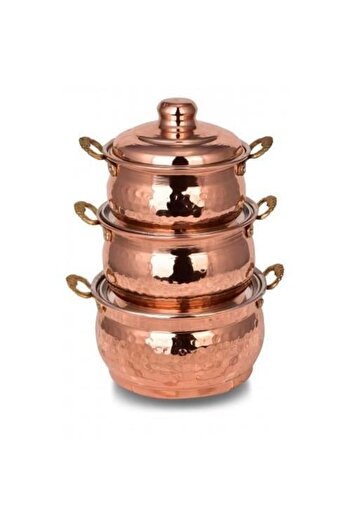 Rotanev Mini Stew Pot Set of 3 Hand Forged Red 12-13-14 cm Copper Pot