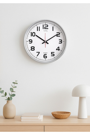 HOMİNG Homing Chrome Color Framed Modern Wall Clock 28 cm 241865