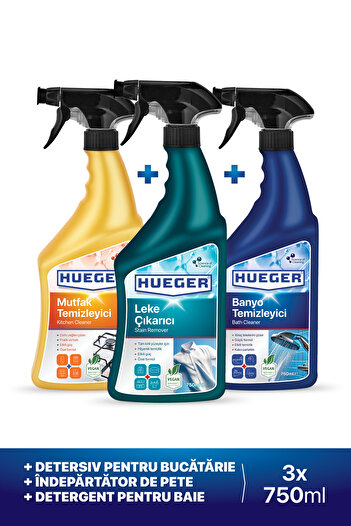 Hueger Kitchen Cleaner, Stain Remover Spray And Bathroom Cleaner Set Of 3 750ml