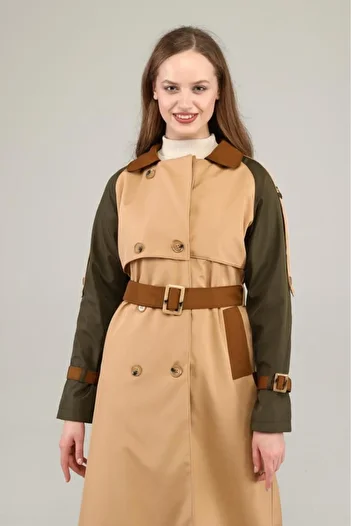 Jamila Three-Color Long Seasonal Lined Trench Coat/cap