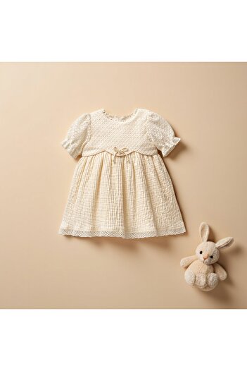 NoyNoy Baby %100 Pamuklu Müslin Kumaş Dantel Detaylı Çocuk/Bebek Elbise
