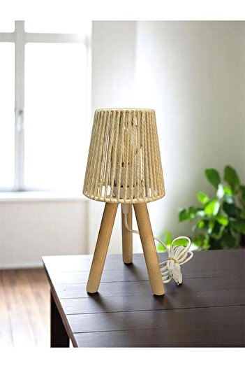 CONANA Three Leg Mini Wooden Lampshade (Ecru Macrame Rope Headboard)