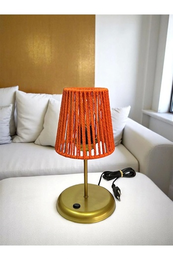 CONANA Lyris - Macrame Lampshade, Mini Table Lamp (Orange Head, Gold Leg)
