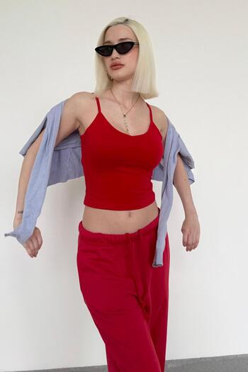 Madmext Red Strap V-Neck Tank Top Mg2454