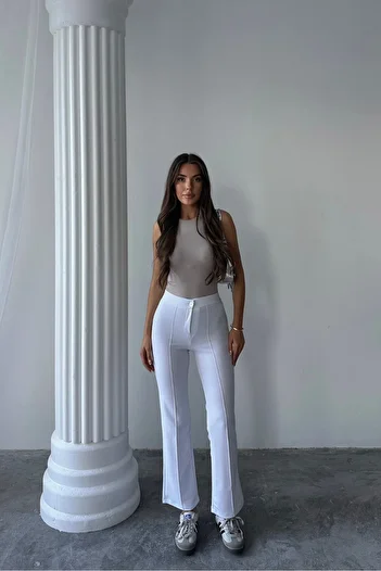 macharel jeans Women's White High Waist Flared Palazzo Trousers