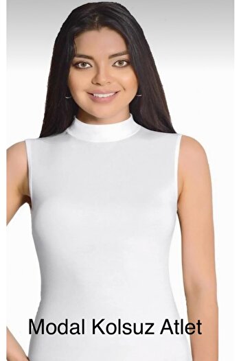 İki Yıldız Lycra Women's Turtleneck Sleeveless Tank Top White