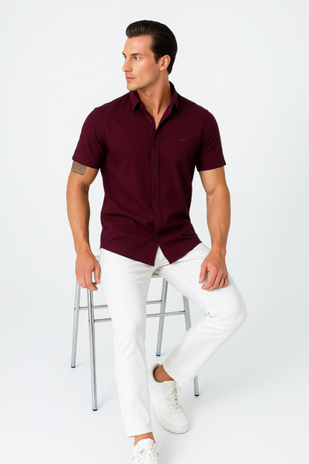 Artı1 Slim Fit Short Sleeve Easy Ironing Sweat-Wicking Breathable Four Seasons Men's Shirt