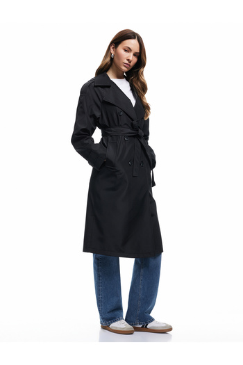 Koton Long Sleeve Belted Double Breasted Long Gabardine Trench Coat with Pockets