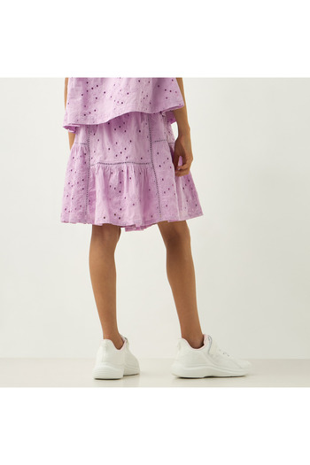 ELIGO Schiffli Detail Knee Length Skirt