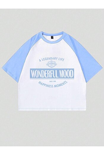CLAYES Μπλουζάκι Wonderful Mood Single Jersey Crop - Λευκό Baby Blue εμπριμέ μπλουζάκι με λαιμόκοψη