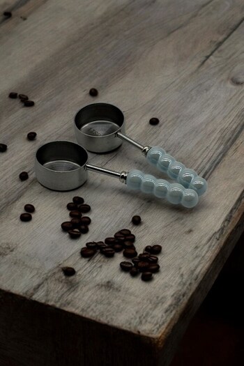 morponi Set of 2 Porcelain Pearlescent Blue Handle Measuring Spoons Silver 5ml