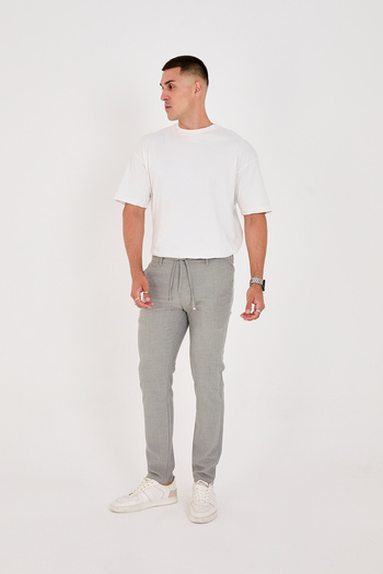 BROCARD Men's Seersucker Lycra Jogger Slimfit Waist Half Elastic Gray Fabric Trousers