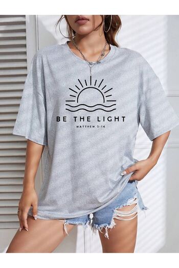 CLAYES Be the Light Women's Colorful Special Printed Oversize Single Jersey Crew Neck T-Shirt