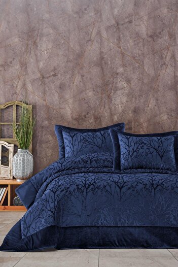 Elart Ліжко Ortusu Комплект двоспального ліжка з волокнистим наповнювачем Pano Velvet Spring Navy Blue