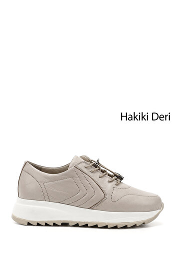 GÖNDERİ(R) Women's Beige Lace-Up Padded Sole Genuine Leather Sneakers