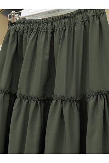 Modamorfo Segmented Elastic Waist Crash Pattern Parachute Skirt - Khaki