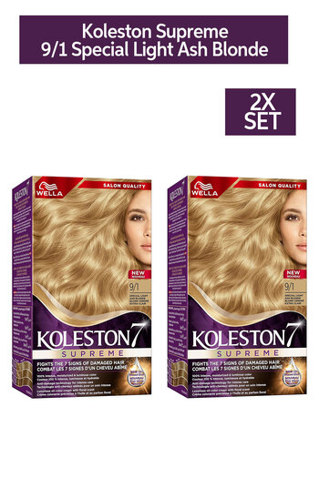 Wella Koleston Supreme – 100% Grey Coverage, Oil-Infused - 9/1 Special Light Ash Blonde x2