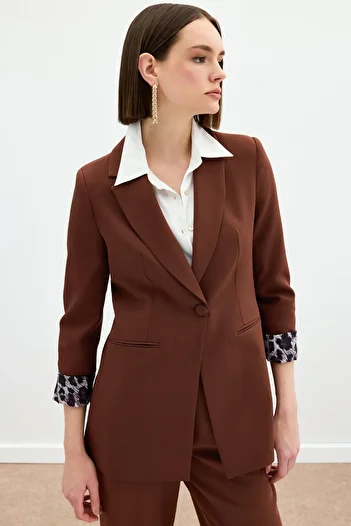 Sateen Brown Mono Collar Classic Jacket