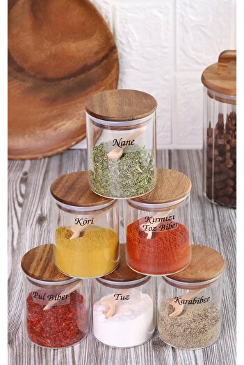 Atbyhome Acacia Silicone Lid Borosilicate Glass Spice Jar - 200 ml Spice Set 18 Pieces