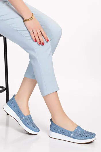 Gondol Pantofi de vară confortabili din piele naturală Kla.14 - Albastru - 37